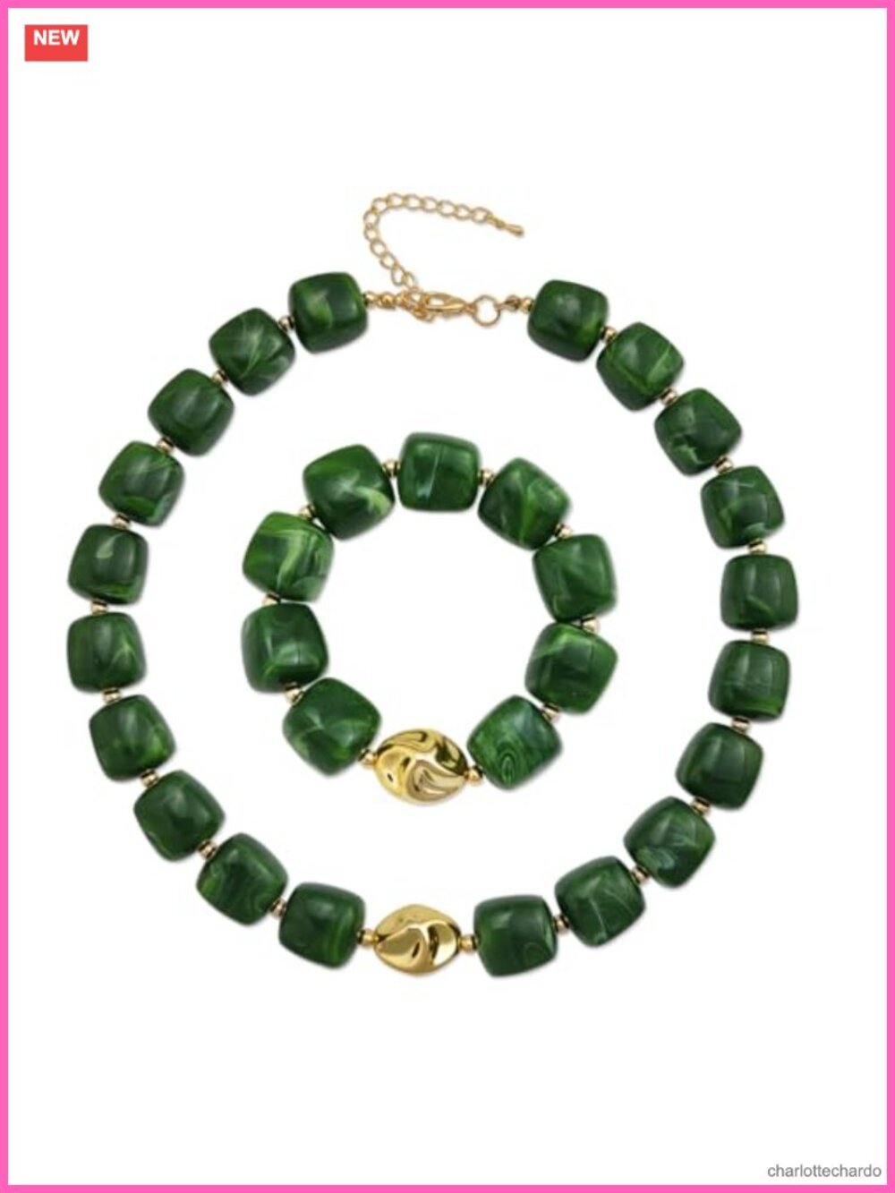Acrylic Bead Necklace Bracelet Set Statement Chunky Boho Beach Jewelry
